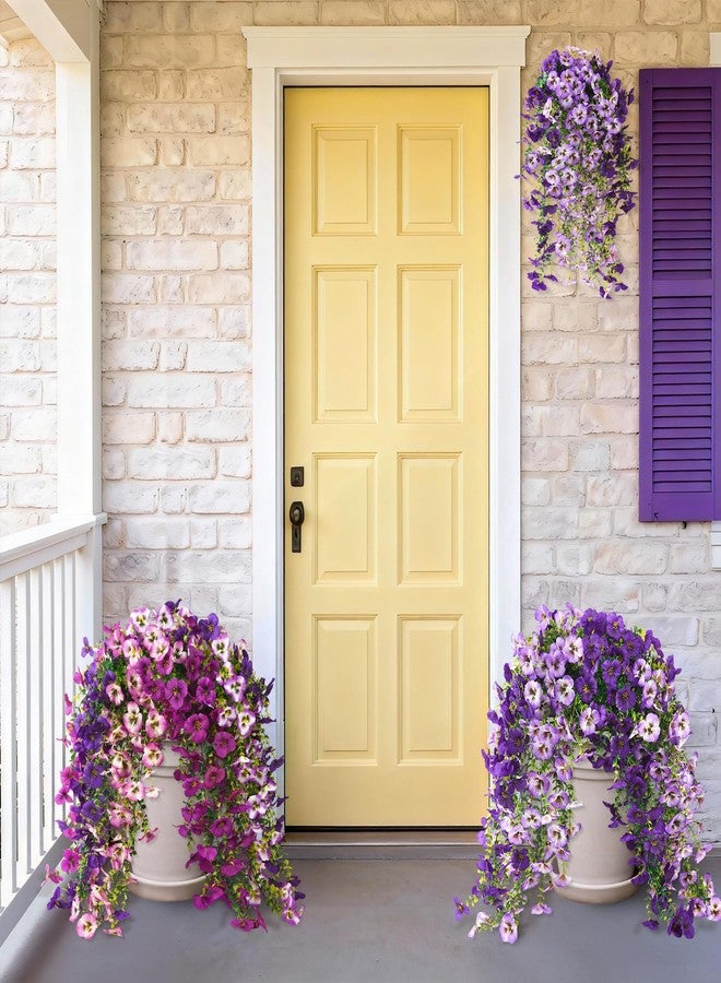 ZFProcess Fake Artificial Flowers for Outdoors, 4 Pcs Faux Hanging Pansy Flowers Spring Summer Decor, UV Resistant Fake Plants Silk Flower for Planter Front Door Porch Patio Yard Garden(Gradient Double Purple) - Image 2