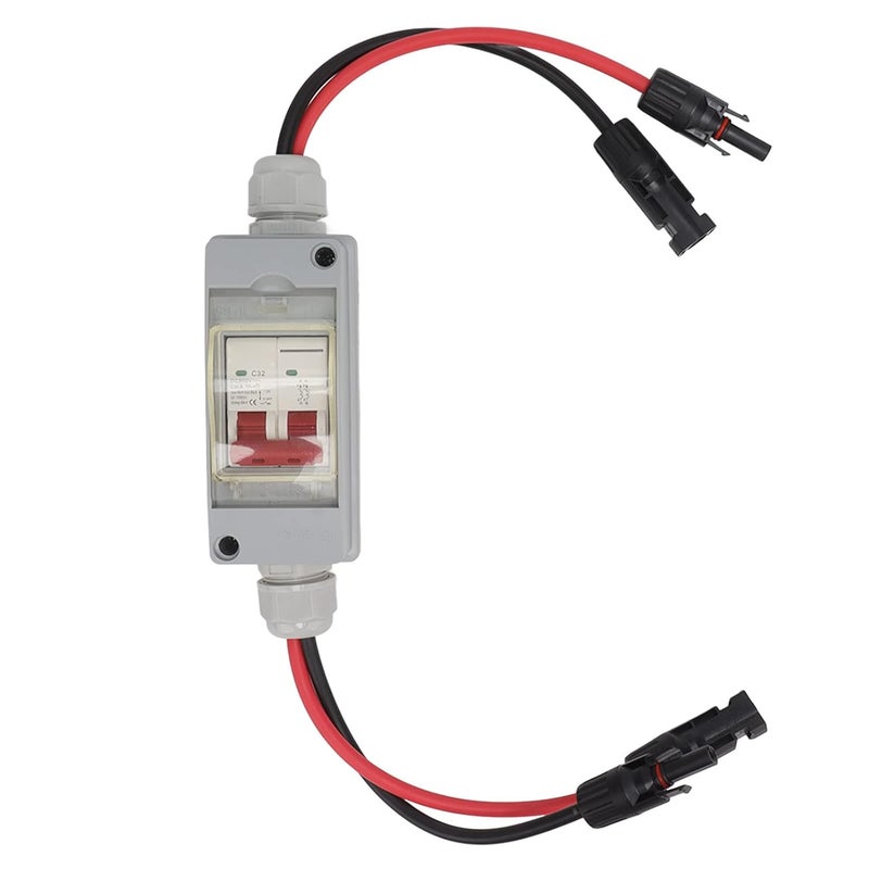 klarako 32A 500V PV DC Disconnect Switch, MCB 2P Solar Current Sink Load Switching Air Switch, Miniature Circuit Breaker with IP65 Waterproof Distribution Box for Solar Panel (with Cable and PV Connector) - Image 1