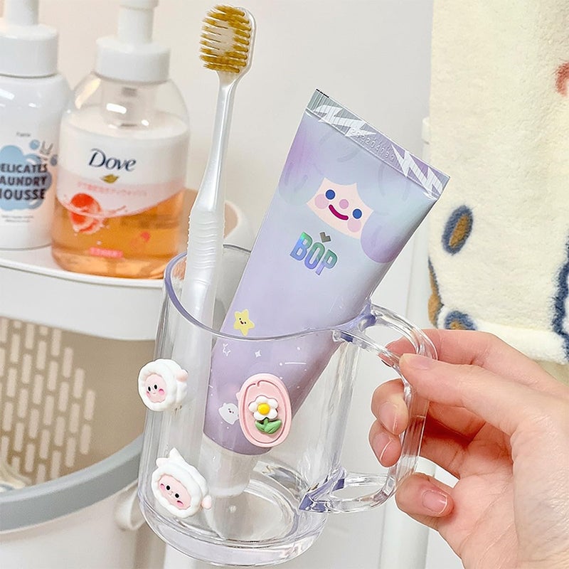 Wolpin Set of 2 Pcs Toothbrush Holders for Bathroom Cups with 3D Cute Stickers Plastic Stand for Toothpaste Comb Brush Cream Lotion Kids Bathroom Cup Drain - Image 4