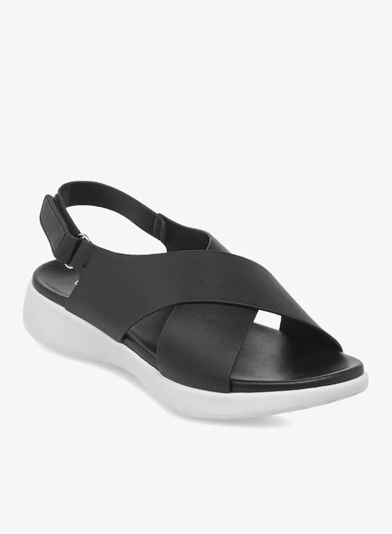 Le Confort Women's Solid Cross Strap Sandals With Hook And Loop Closure