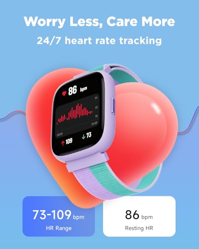 BIGGERFIVE ساعة ذكية للأطفال من بيجر فايف، ساعة تتبع اللياقة البدنية 1.8"، عداد خطوات، معدل ضربات القلب، مقاومة للماء IP68، مراقب النوم، عداد السعرات الحرارية، 5 ألعاب ألغاز مع/بدون تطبيق للفتيات المراهقات من 5-16، نايلون - Image 5