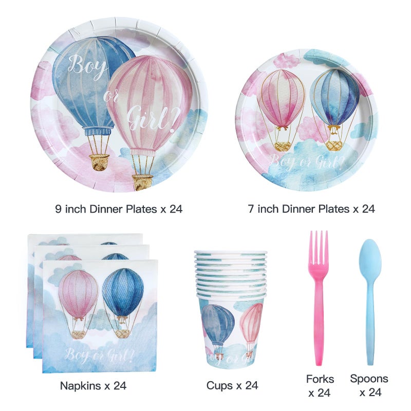 Unidemo 144 PCS Baby Gender Reveal Party Supplies for 24 Guests â€“ Disposable Tableware with Gender Reveal Plates and Napkins Set Boy or Girl Baby Shower Decorations - Image 2