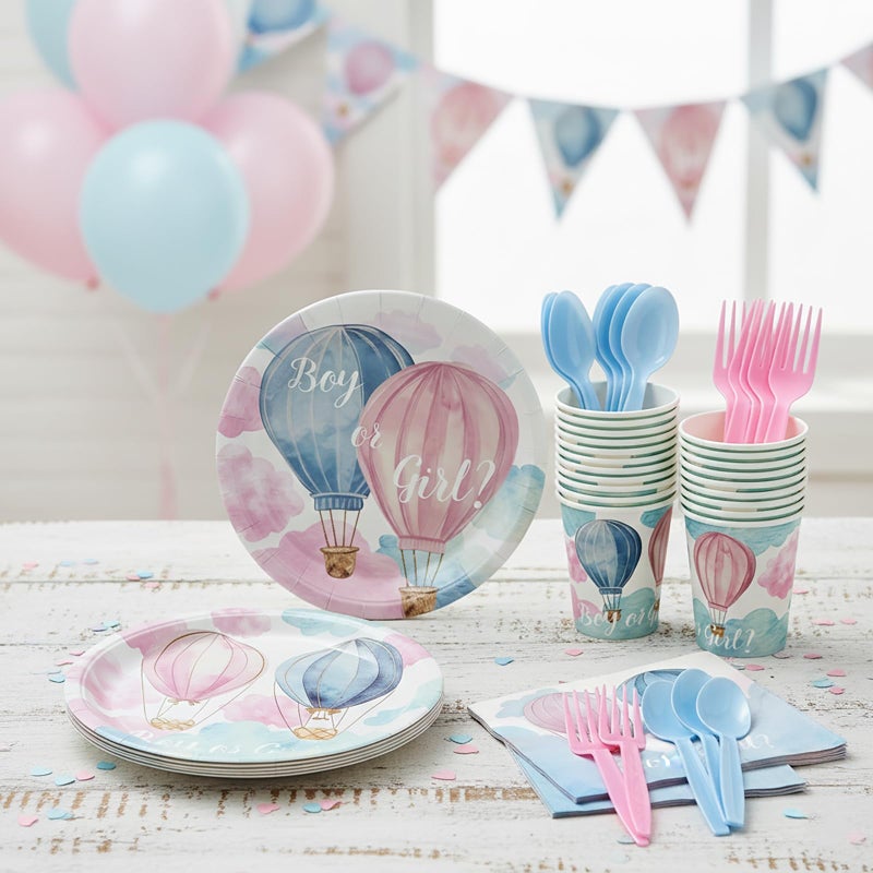 Unidemo 144 PCS Baby Gender Reveal Party Supplies for 24 Guests â€“ Disposable Tableware with Gender Reveal Plates and Napkins Set Boy or Girl Baby Shower Decorations - Image 4