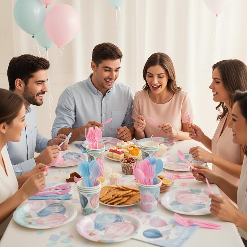 Unidemo 144 PCS Baby Gender Reveal Party Supplies for 24 Guests â€“ Disposable Tableware with Gender Reveal Plates and Napkins Set Boy or Girl Baby Shower Decorations - Image 5