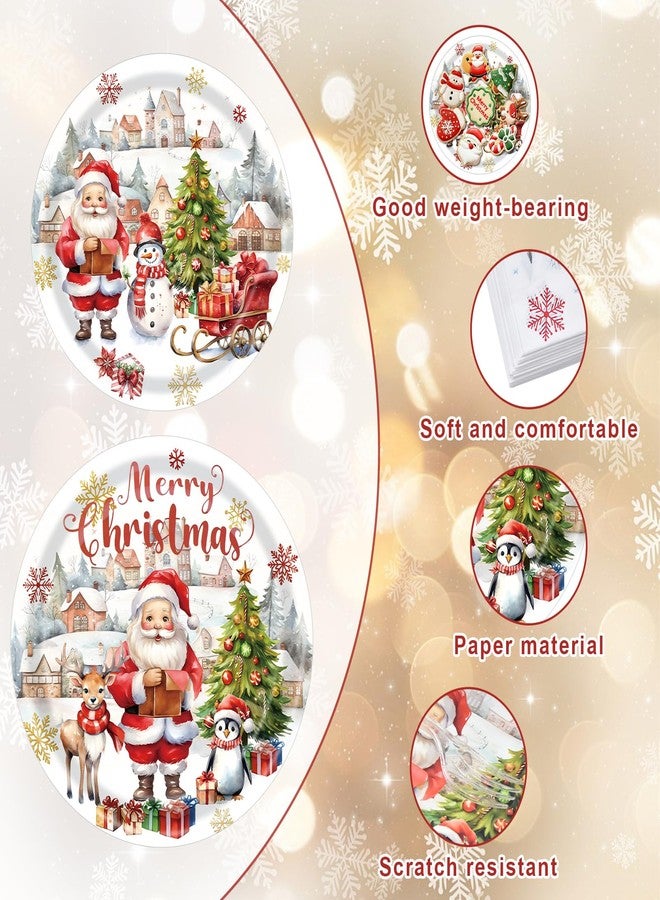 Paezm 96 Pieces Christmas Tableware Set – Santa Claus, Reindeer, and Penguin Disposable Plates, Napkins, and Forks Party Supplies for Holiday Dinners, Xmas Parties, and Winter Celebrations - Image 3