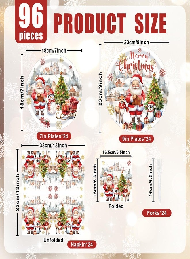 Paezm 96 Pieces Christmas Tableware Set – Santa Claus, Reindeer, and Penguin Disposable Plates, Napkins, and Forks Party Supplies for Holiday Dinners, Xmas Parties, and Winter Celebrations - Image 2