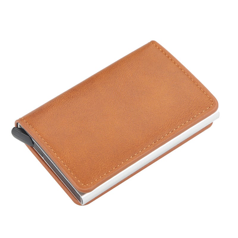 Baellerry Men's Unisex Card Holder, Aluminum Alloy Anti-Magnetic & Anti-Scanning Business Card Case in Tan - Image 1