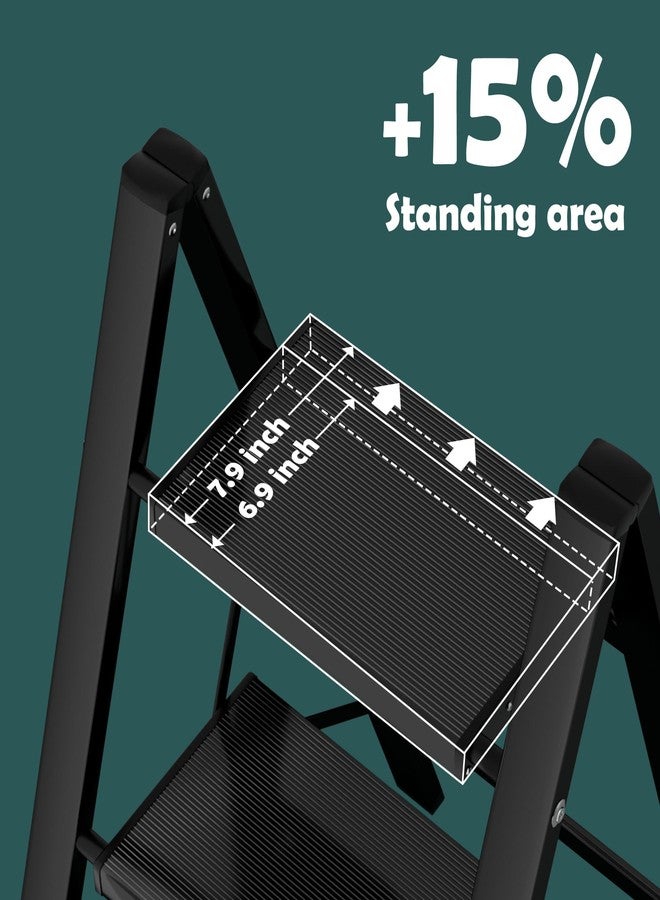 Taranta 2 Step Ladder,Aluminum Lightweight Folding 2 Step Stool with Anti-Slip Wide Pedal, 330lbs Capacity Step Ladder for Household,Kitchen,Office - Black - Image 3