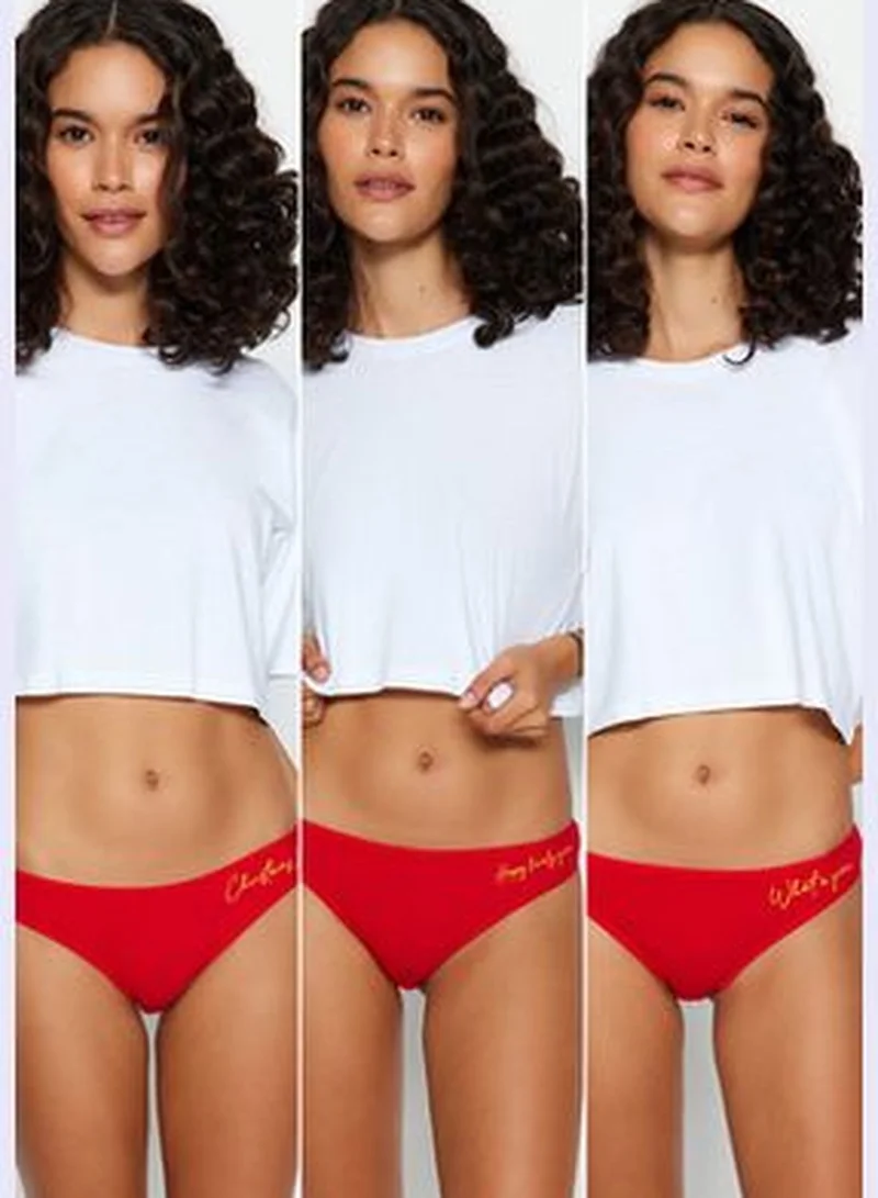 trendyol 3-Pack Red Christmas Brazilian Briefs THMAW24KU00015