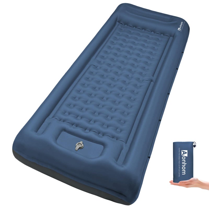 Aonhom Camping Sleeping Pad, 5" Ultralight Inflatable Sleeping Mat with Pillow, Built-in Foot Pump Inflatable Sleeping Pads Compact for Camping Backpacking Hiking Traveling Tent - Image 1
