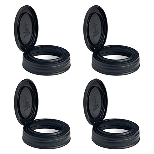 reCAP Mason Jars Lid FLIP Cap Regular Mouth Black 4 Pack Made in USA - Image 1