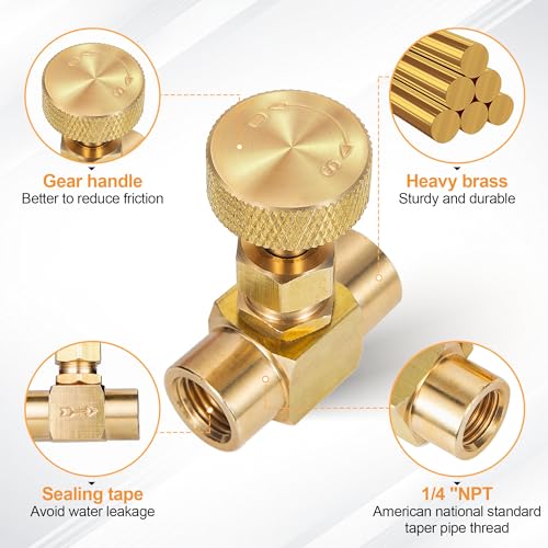 Breezliy 1 Pieces Heavy Duty Brass Instrument Replacement Control Needle Valve 1/4" Npt Female X 1/4" Npt Female Connection Golden - Image 2
