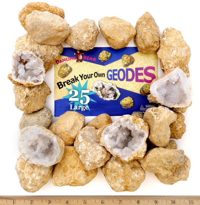 DANCING BEAR 25 Break Your Own Geodes, 90% Hollow, (Large 1.75-2.5") Crack Open & Discover Amazing Surprise Crystals Inside! Educational Info and Instructions Included, Fun Party Favors & Prizes - Image 1