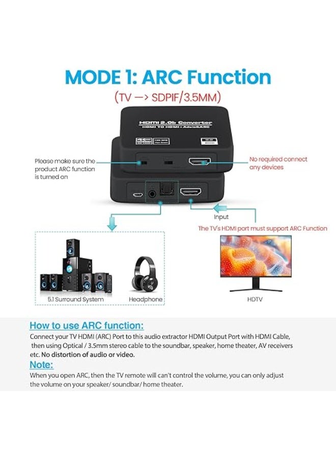 avedio Links 4K@60Hz HDMI 2.0b Audio Extractor Splitter Converter - HDMI to Optical Toslink SPDIF + 3.5mm Stereo Analog Output Optical Fiber Included - Image 5