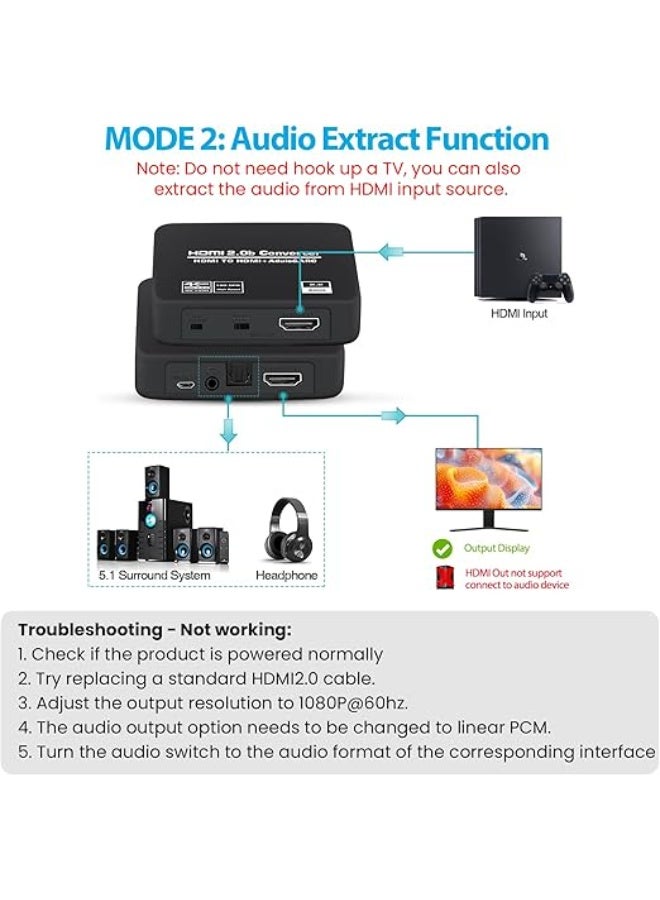 avedio Links 4K@60Hz HDMI 2.0b Audio Extractor Splitter Converter - HDMI to Optical Toslink SPDIF + 3.5mm Stereo Analog Output Optical Fiber Included - Image 4