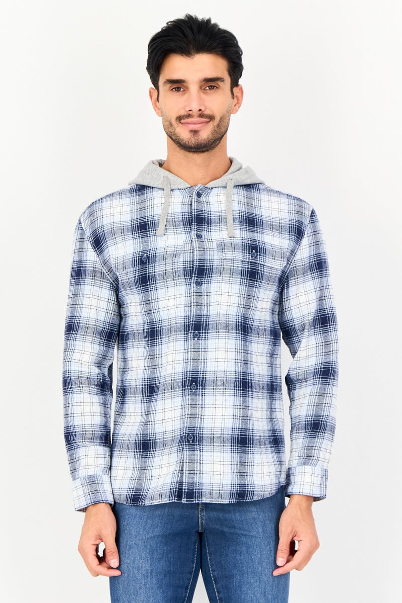 Celio Men regular Fit Plaid Hooded Long Sleeve Shirt, Multicolor - Image 1