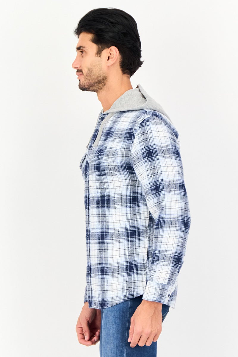 Celio Men regular Fit Plaid Hooded Long Sleeve Shirt, Multicolor - Image 4