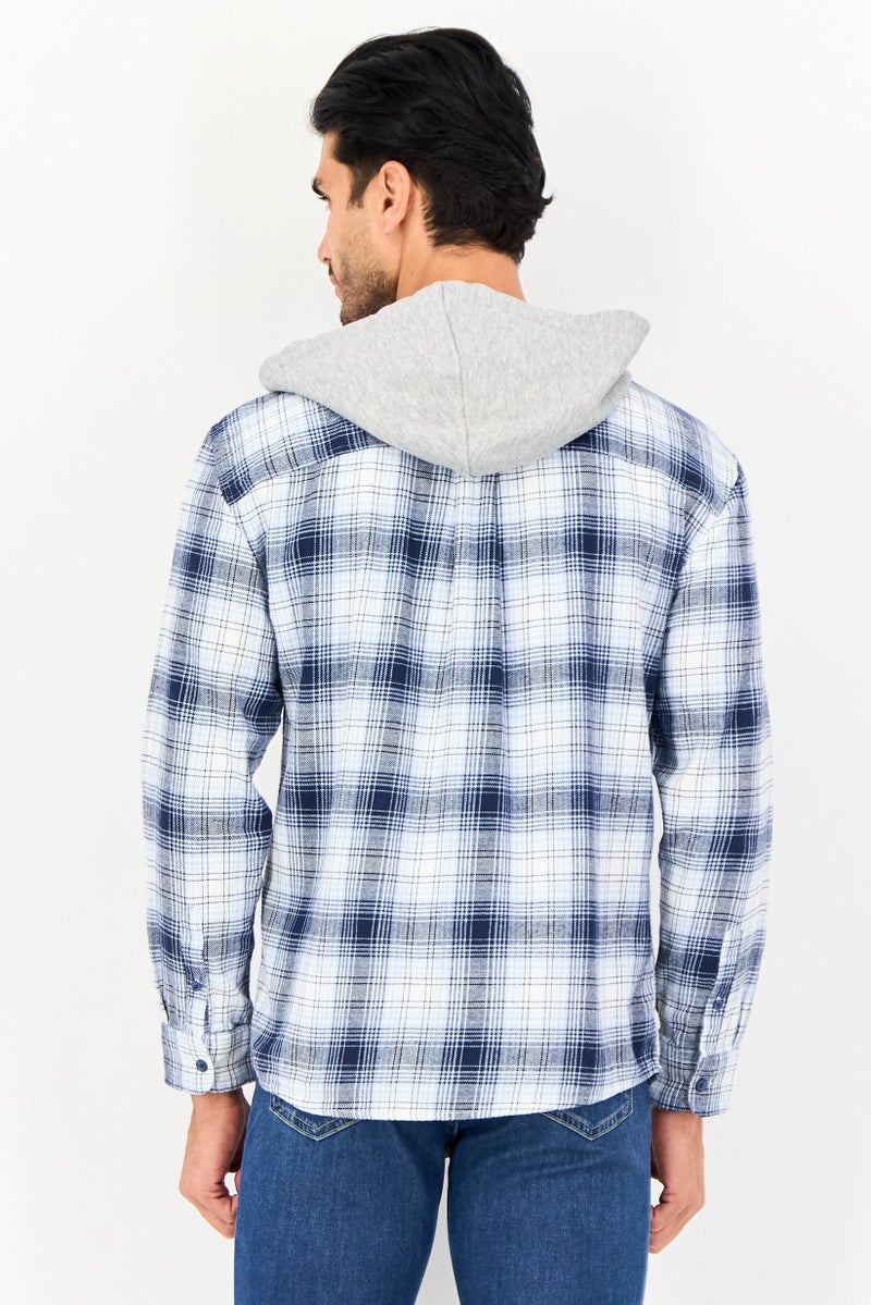 Celio Men regular Fit Plaid Hooded Long Sleeve Shirt, Multicolor - Image 3