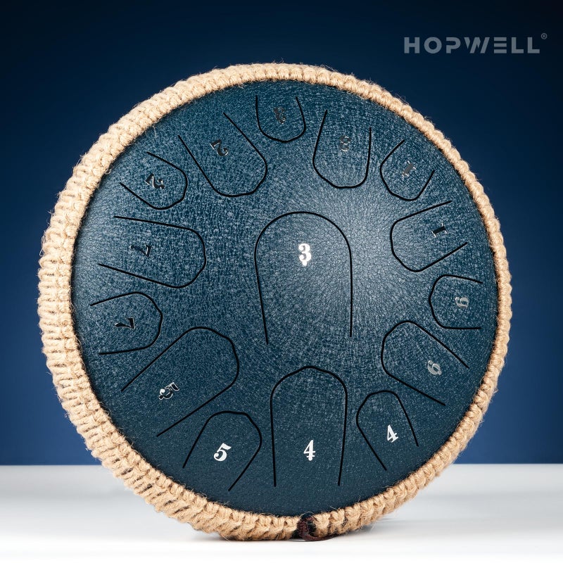 HOPWELL طبلة لسان هوبويل الفولاذية - 13 بوصة 15 نغمة - طبلة بان يدوية مع كتاب موسيقي، عصي طبلة بان وحقيبة حمل، دو ماجور (أزرق داكن) - Image 2