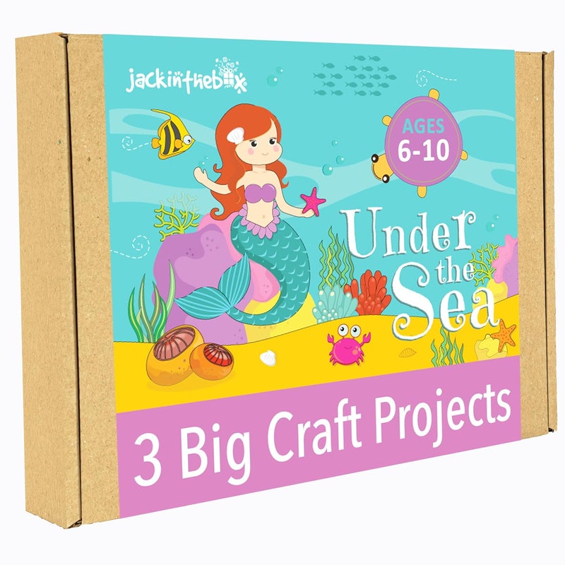 jackinthebox Cardboard Under The Sea Themed Craft Kit | Includes Beautiful Felt Mermaid Sewing Kit | 3 Different Crafts-in-1 | Best Gift Girls Ages 6 to 10 Years (3-in-1, Multicolor) - Image 1