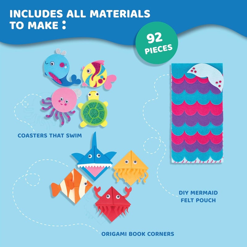 jackinthebox Cardboard Under The Sea Themed Craft Kit | Includes Beautiful Felt Mermaid Sewing Kit | 3 Different Crafts-in-1 | Best Gift Girls Ages 6 to 10 Years (3-in-1, Multicolor) - Image 2