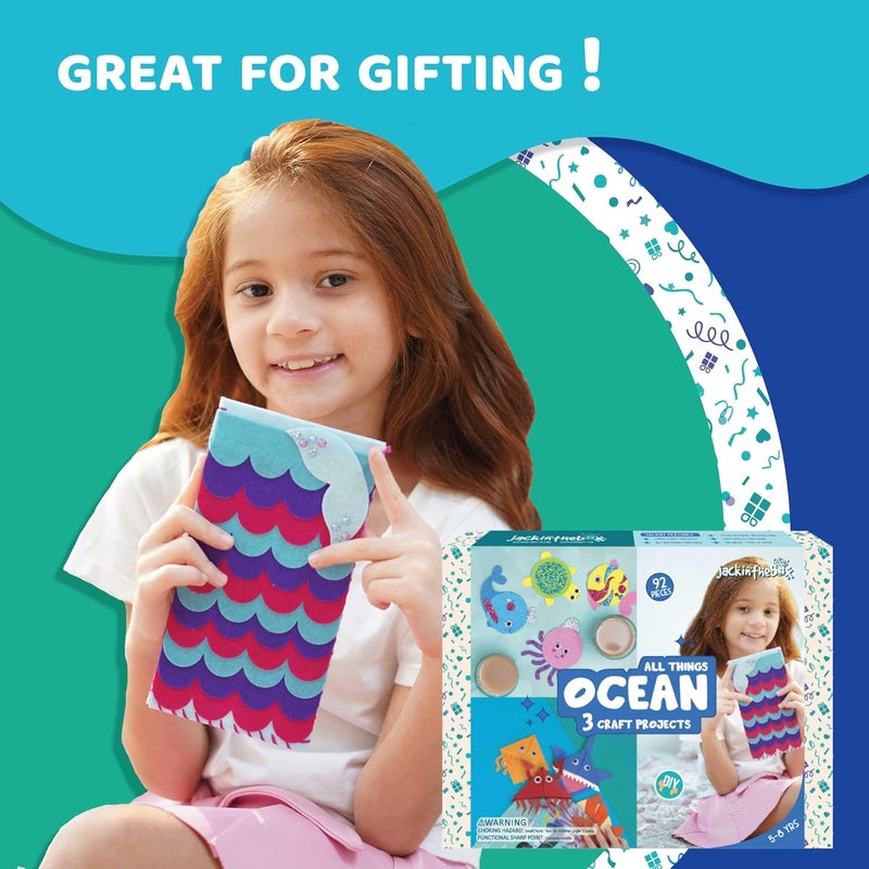 jackinthebox Cardboard Under The Sea Themed Craft Kit | Includes Beautiful Felt Mermaid Sewing Kit | 3 Different Crafts-in-1 | Best Gift Girls Ages 6 to 10 Years (3-in-1, Multicolor) - Image 5