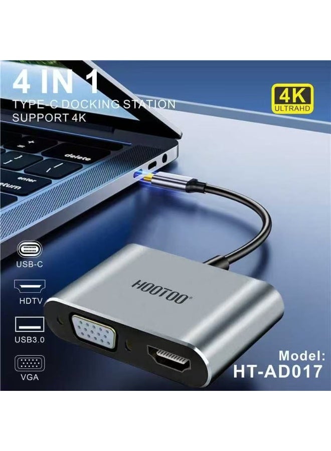 HooToo 4K HDMI USB Type-C Cable Compatible with MacBook Notebooks Mobile Phones 4K HD VGA USB 3.0 Audio PD Charging Cable for Projectors Everyday Use - Image 2