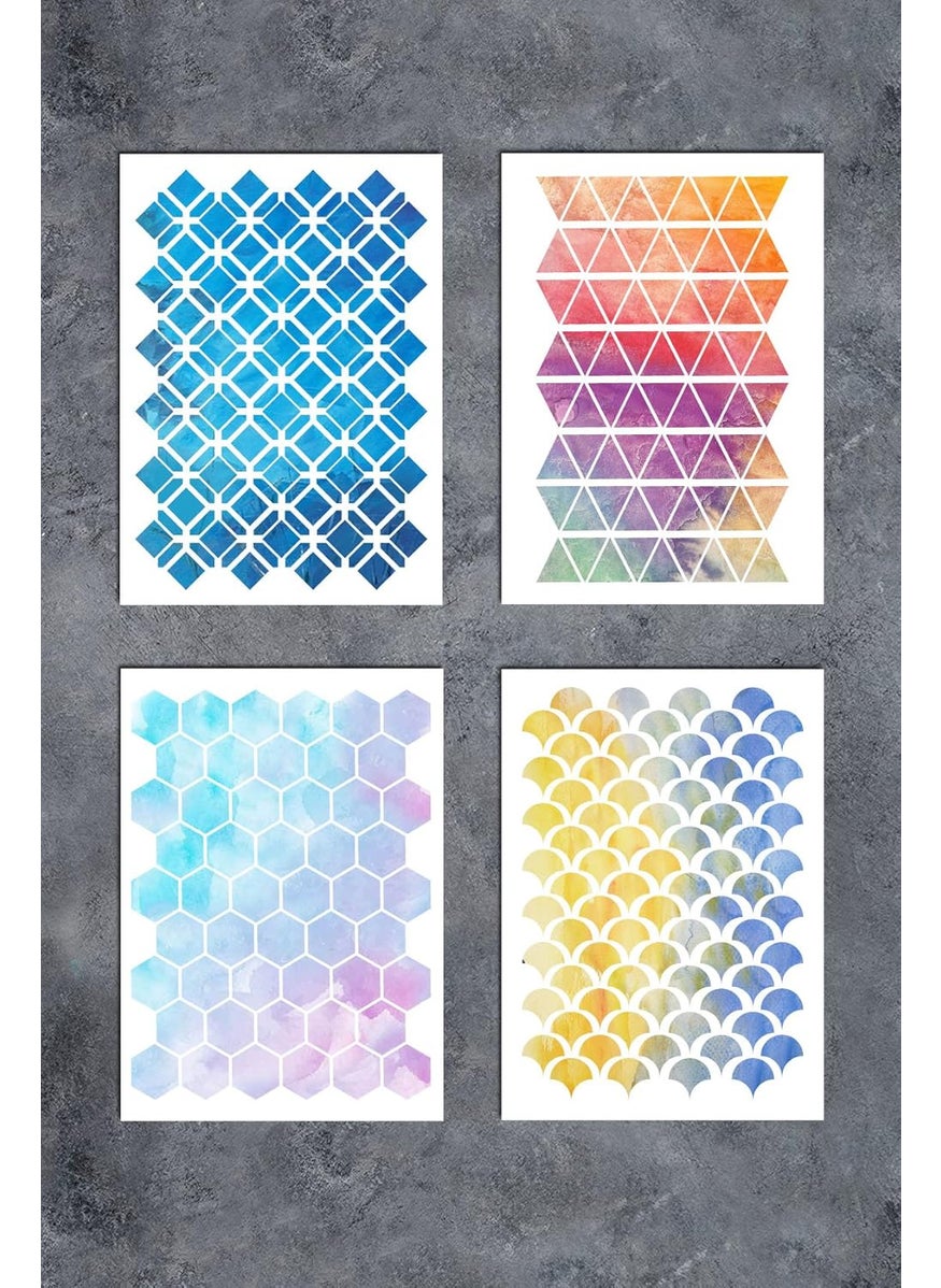 G GSS Designs GSS Designs Patterns Stencil Template Set?4 Pack?- Hexagon Triangles Fish Scale Oriental A5(6x8.25 inch) - Art Painting for Card Making Canvas Furniture  - Image 1