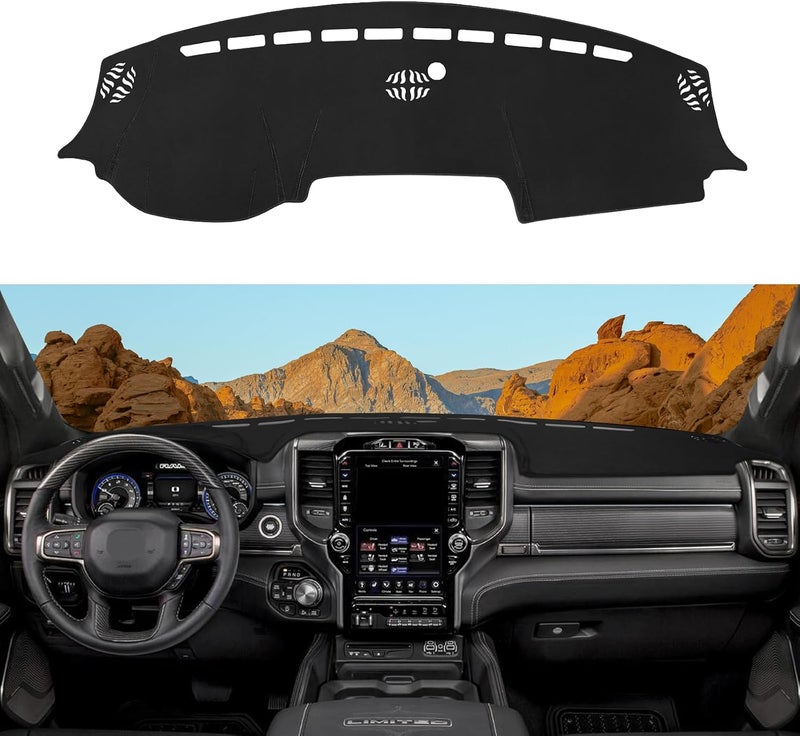 Rilsen Various color options Dashboard Cover Mat Custom Fit for 2019-2022 2023 2024 Dodge Ram 1500 2500 3500 Dash Cover Nonslip Dash Mat Protector Sunshade No Glare Black Home & professional compatible - Image 1
