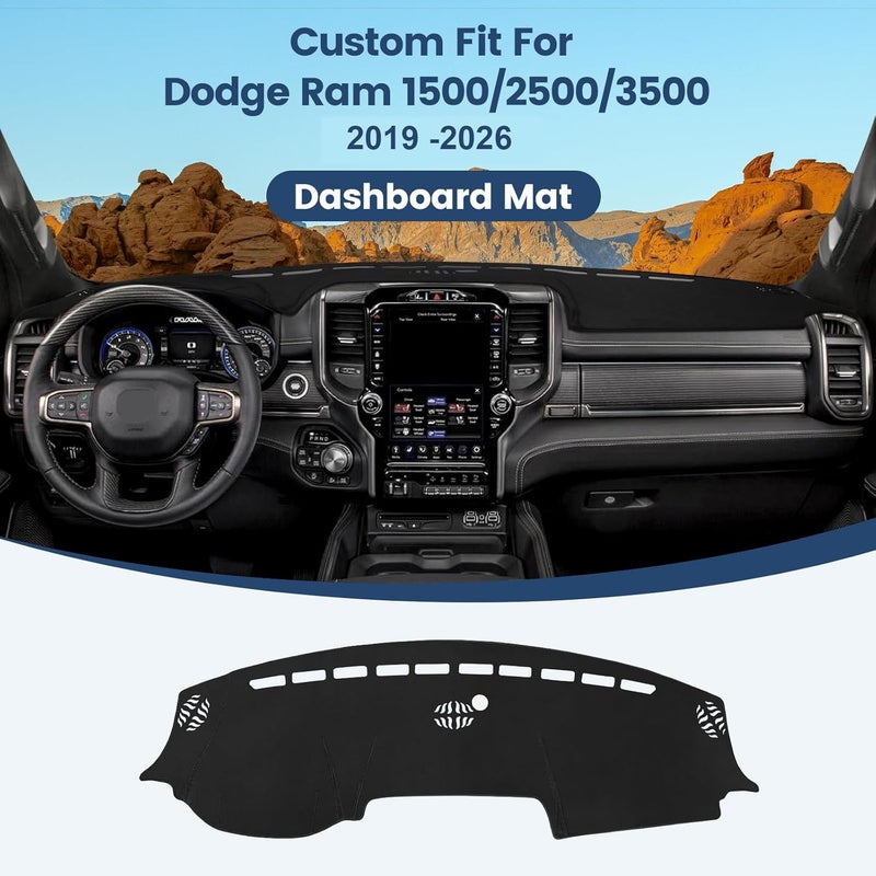 Rilsen Various color options Dashboard Cover Mat Custom Fit for 2019-2022 2023 2024 Dodge Ram 1500 2500 3500 Dash Cover Nonslip Dash Mat Protector Sunshade No Glare Black Home & professional compatible - Image 2