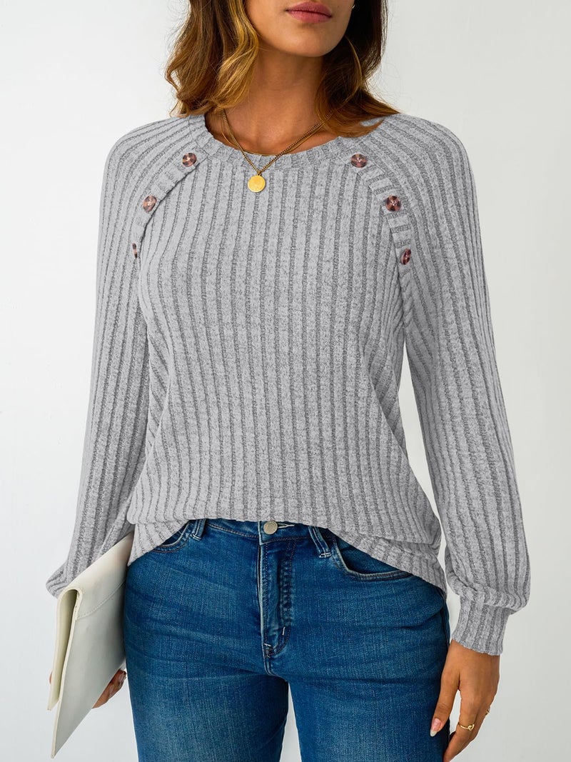 LILLUSORY Womens Tops Long Sleeve Shirts Fall Lightweight Sweaters Grey M - Image 3