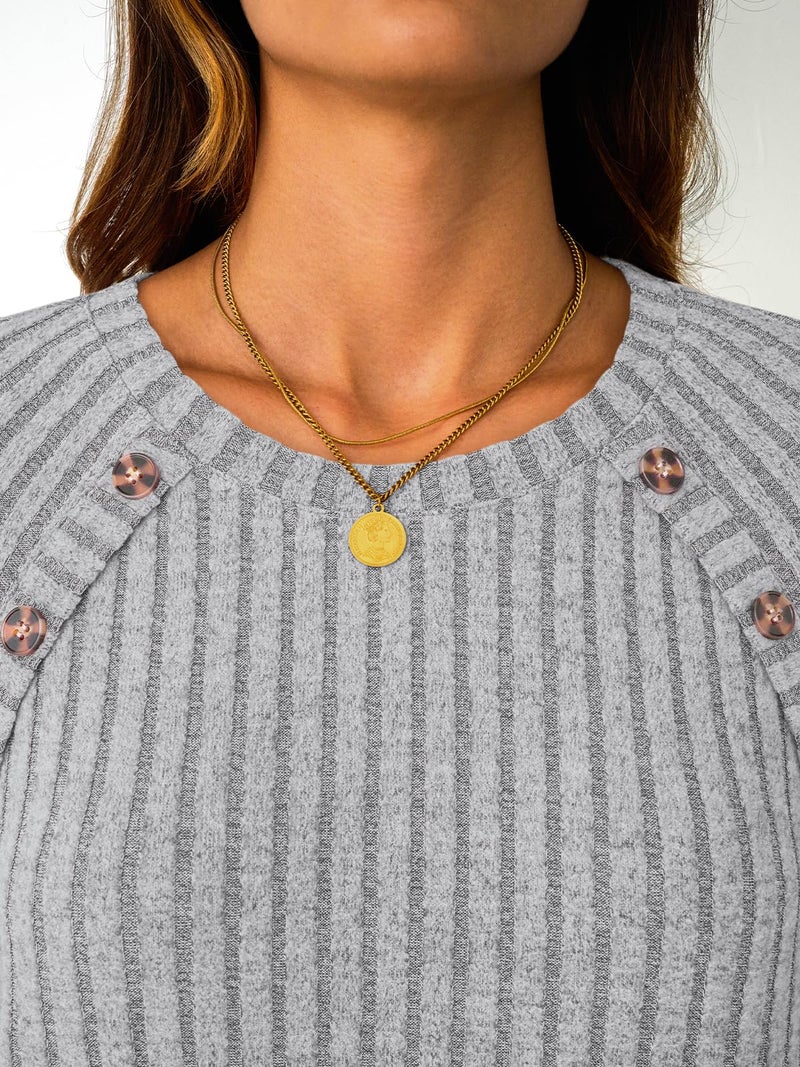 LILLUSORY Womens Tops Long Sleeve Shirts Fall Lightweight Sweaters Grey M - Image 4