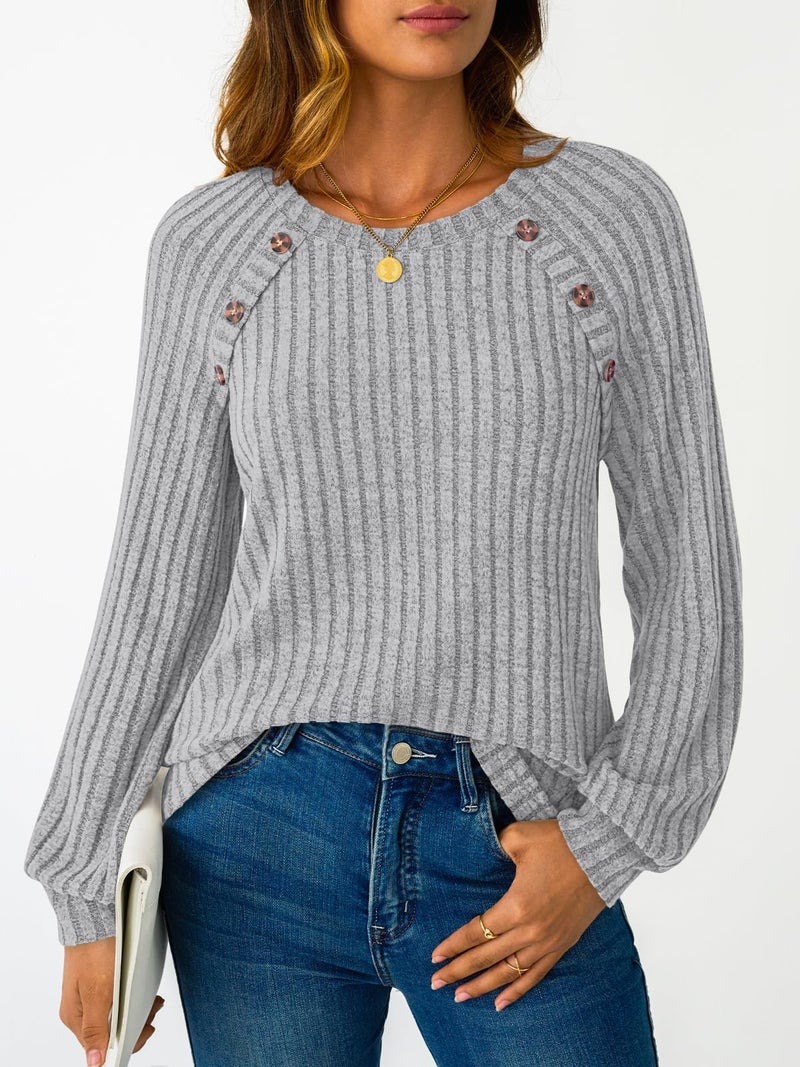LILLUSORY Womens Tops Long Sleeve Shirts Fall Lightweight Sweaters Grey M - Image 2