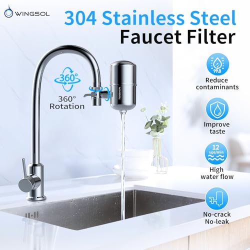 WINGSOL WINGSOL Stainless Steel Water Filter for Sink Faucet, NSF/ANSI 42 & 53, 360° Rotating Tap Purifier Reduces PFAS, Lead, Chlorine & Microplastics, 350 Gallons Long-Lasting for Kitchen & Bathroom - Image 3