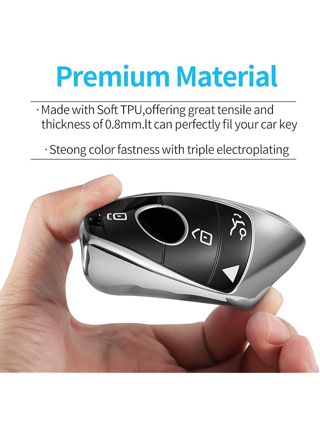 Tukellen غطاء مفتاح سيارة مرسيدس بنز، غطاء مفتاح ناعم من مادة TPU خاص متوافق مع موديلات 2017-2023 الفئة E، 2018-2021 الفئة S، 2019-2023 الفئة A، الفئة C، الفئة G، فضي - Image 5