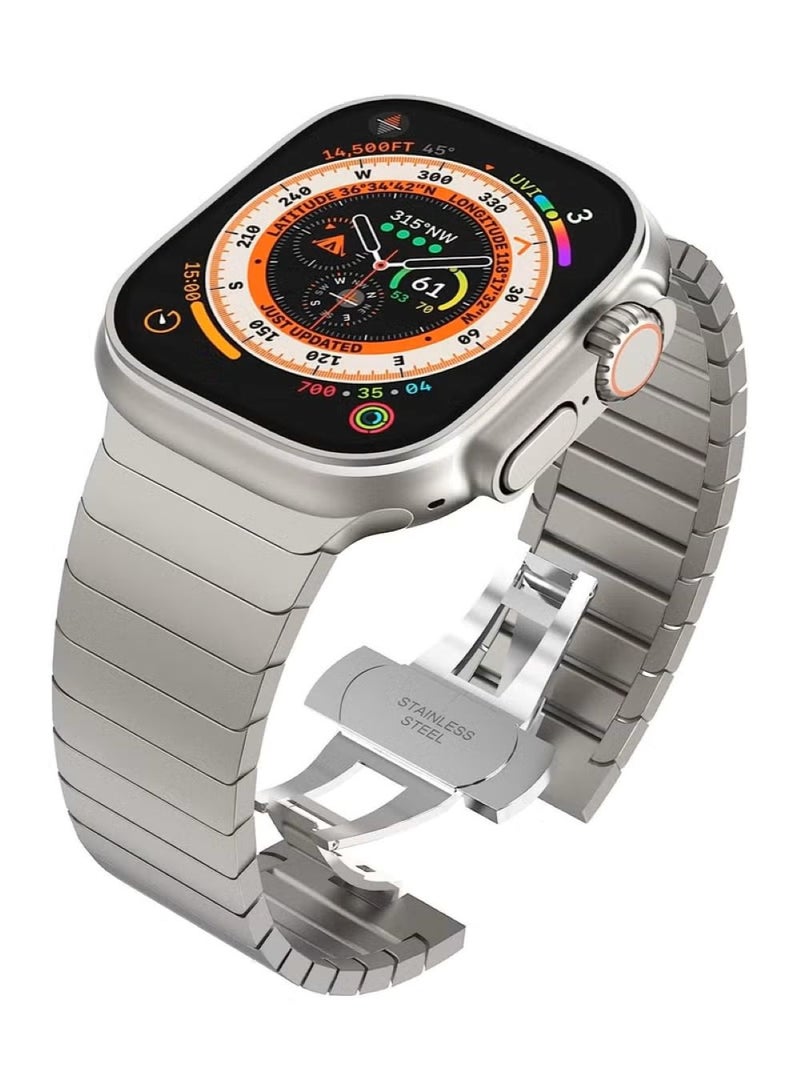 Titanium Metal Watch Band For Apple Watch Series 10 | Ultra 2 | 8 Ultra | 9 | 8 | 7 | 6 , 49/46/45/44/42mm Staniless Metal Wristband Strap- Titanium - Image 1