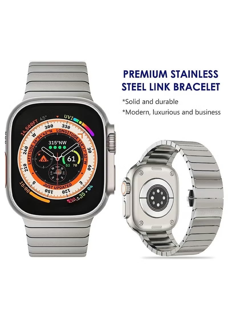 Titanium Metal Watch Band For Apple Watch Series 10 | Ultra 2 | 8 Ultra | 9 | 8 | 7 | 6 , 49/46/45/44/42mm Staniless Metal Wristband Strap- Titanium - Image 4