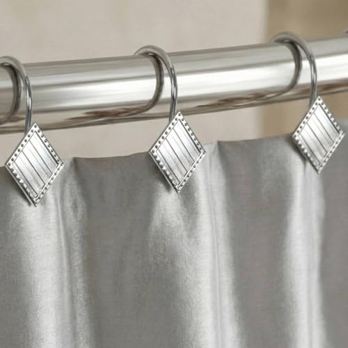 Popkozzi Geometric Shower Curtain Hooks Rings: 12 Pcs Rust Proof Brushed Nickel Diamond Metal Decorative Shower Rings - Modern Elegant Silver Curtain Rod Hooks Hangers for Bathroom - Set of 12 - Image 1