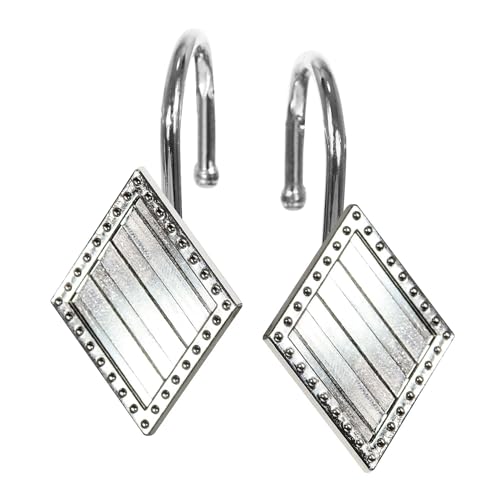 Popkozzi Geometric Shower Curtain Hooks Rings: 12 Pcs Rust Proof Brushed Nickel Diamond Metal Decorative Shower Rings - Modern Elegant Silver Curtain Rod Hooks Hangers for Bathroom - Set of 12 - Image 2