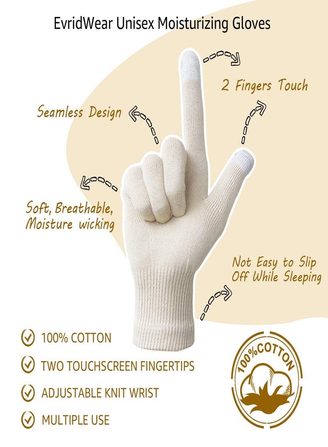 Evridwear Unisex Moisturizing Cotton Gloves with Touchscreen Fingertips for Eczema Beauty Cosmetic Dry Hands Sensitive Irritated Skin Therapy Overnight Bedtime, 6 Pairs, Lightweight-Beige, L/XL - Image 5