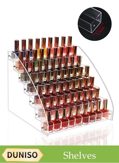 7-Layer Clear Nail Polish Display Holder， Nail Polish Rack, Multi-Layer Trapezoidal Cosmetics Lipstick Organizer, Desktop Display Stand, Suitable For Eyeshadow Palette, Powder Pad, Lipstick And Perfume Organization, Professional Nail Salon Makeup Table
