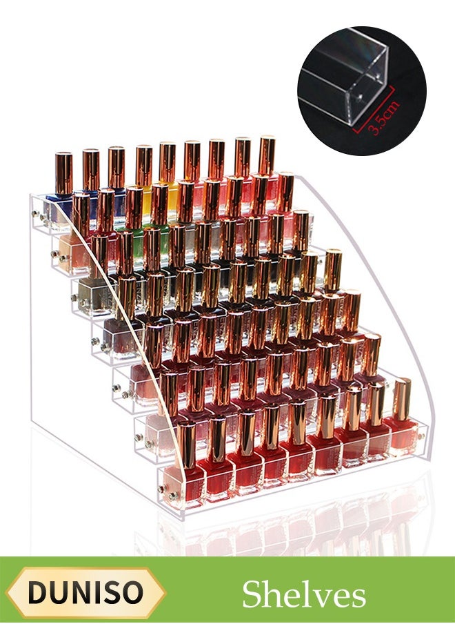 DUNISO 7-Layer Clear Nail Polish Display Holder， Nail Polish Rack, Multi-Layer Trapezoidal Cosmetics Lipstick Organizer, Desktop Display Stand, Suitable For Eyeshadow Palette, Powder Pad, Lipstick And Perfume Organization, Professional Nail Salon Makeup Table  - Image 1