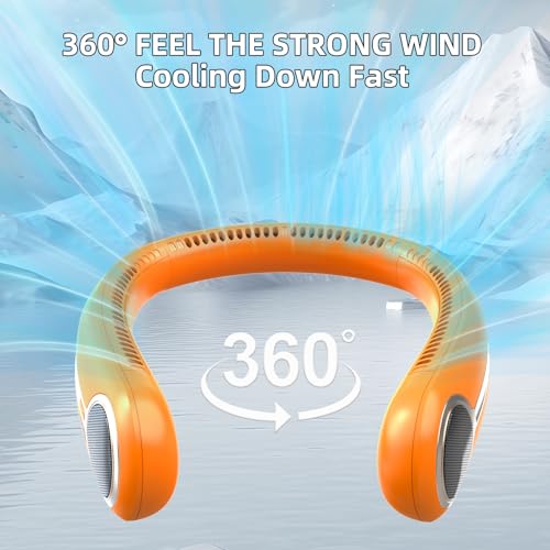 Kinhowly Portable Neck Fan Personal Wearable Bladeless Fan 6000mAh USB Rechargeable 360 Cooling LED Display 4Speeds Hands Free Fan for Outdoor Indoor Birthday Gifts for Men Women Dad Mom Orange - Image 3