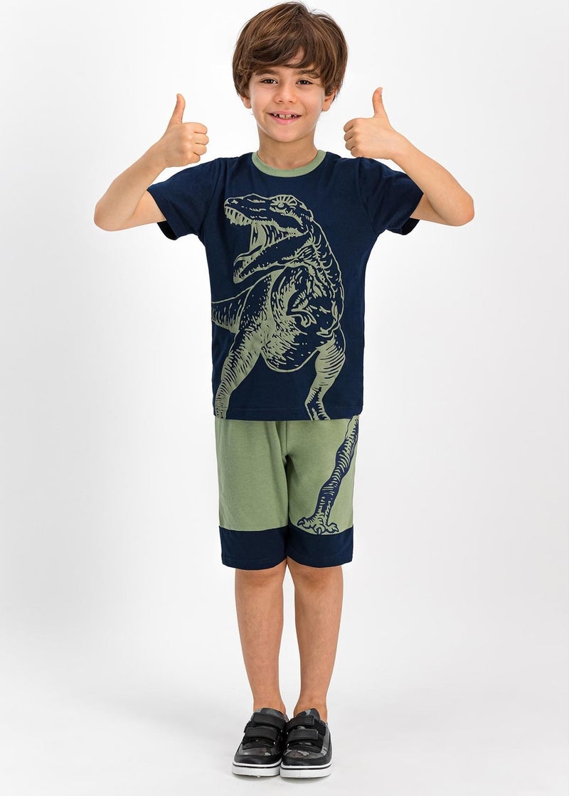 RolyPoly Dinosarius Navy Blue Boys Bermuda Suit 
