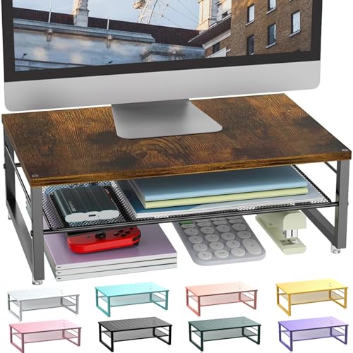 gianotter 2Tier Metal Monitor Stand Riser Desk Organizer for Monitor Office Desk Storage Organizer for Office Supplies Wood - Image 1