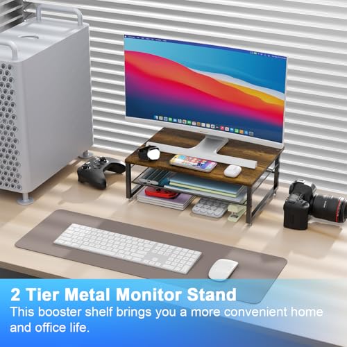 gianotter 2Tier Metal Monitor Stand Riser Desk Organizer for Monitor Office Desk Storage Organizer for Office Supplies Wood - Image 3