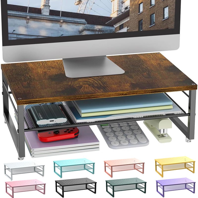 gianotter 2Tier Metal Monitor Stand Riser Desk Organizer for Monitor Office Desk Storage Organizer for Office Supplies Wood - Image 2