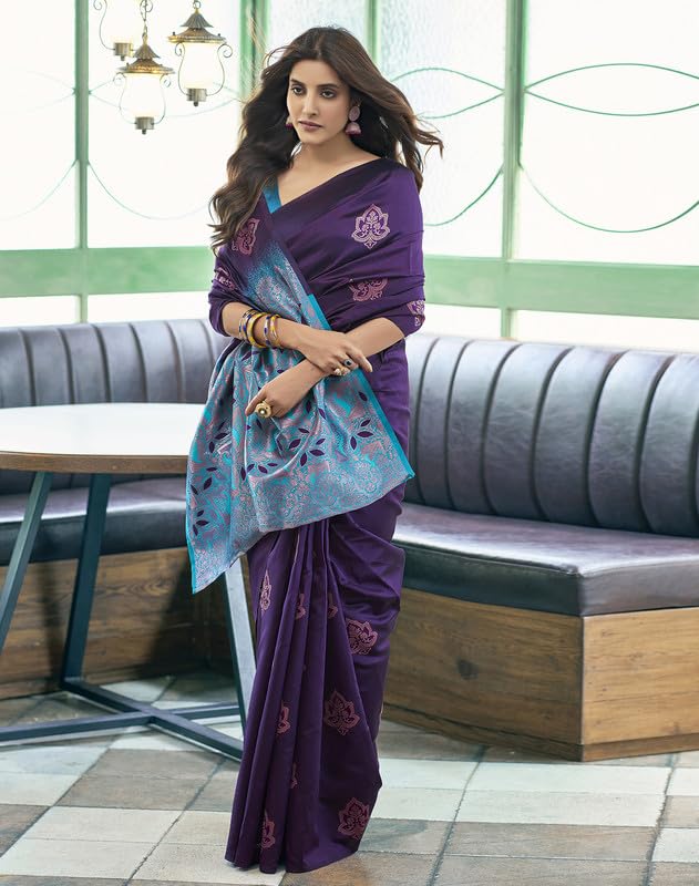 NoseQueen women fashion Multi-Colored banarasi silk saree | Cotton saree for farewell with UnStitched Blouse Piece - Image 4