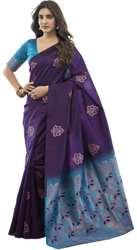 NoseQueen women fashion Multi-Colored banarasi silk saree | Cotton saree for farewell with UnStitched Blouse Piece - Image 1