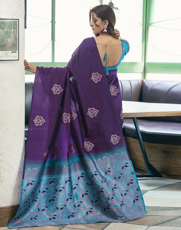 NoseQueen women fashion Multi-Colored banarasi silk saree | Cotton saree for farewell with UnStitched Blouse Piece - Image 3